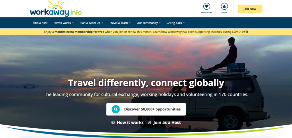 screenshot of workaway website